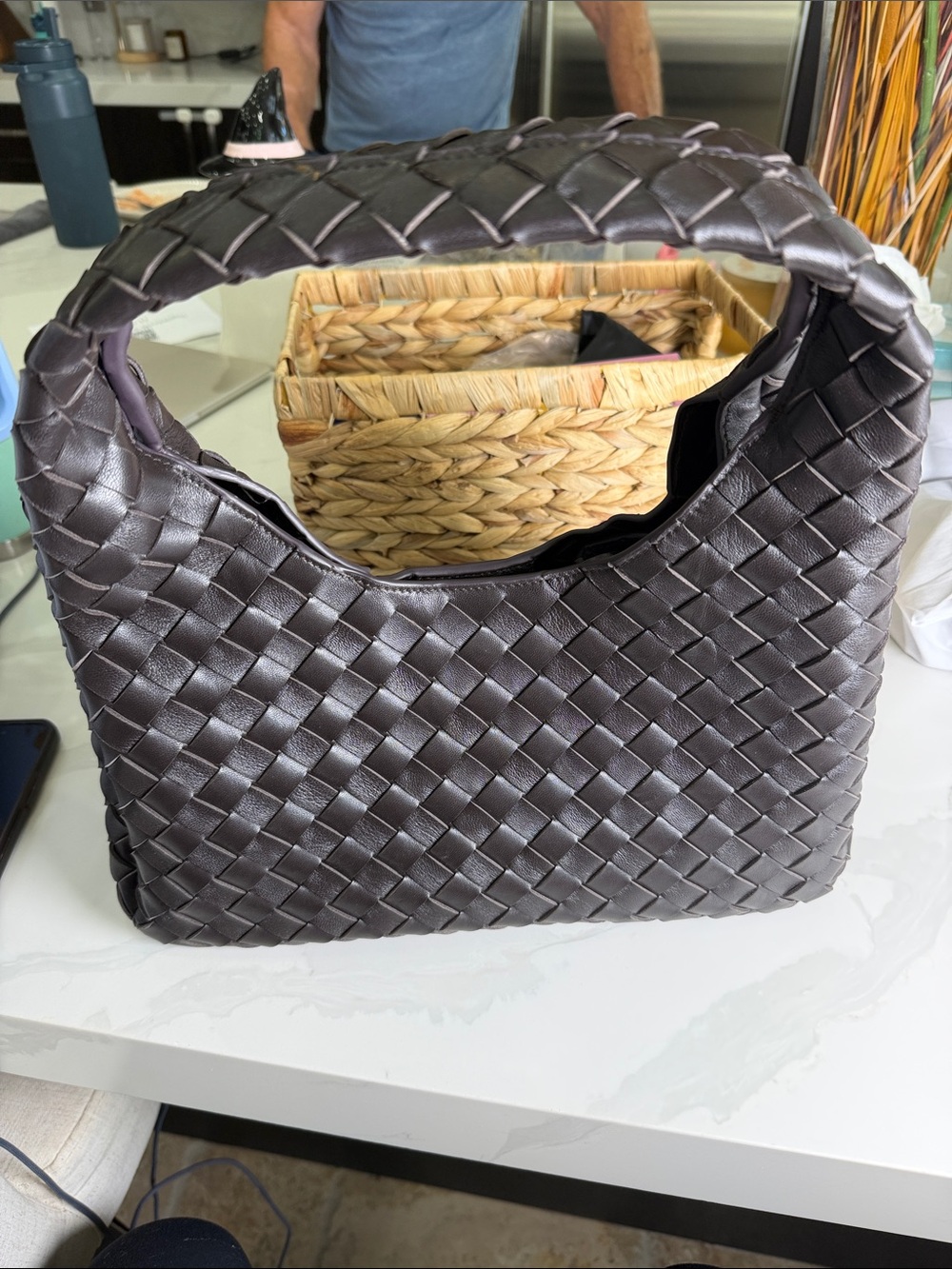 Woven Shoulder Bag in Dark Brown